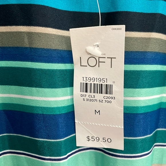 LOFT green and blues striped sleeveless dress.  M - Picture 6 of 6